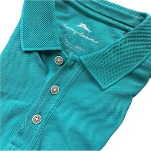 Tommy Bahama Mens Polo Shirt M Medium Aqua Blue Embroidered Marlin Logo